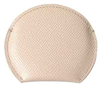 Support de miroir de poche rond en cuir de veau beige avec logo Dolce & Gabbana