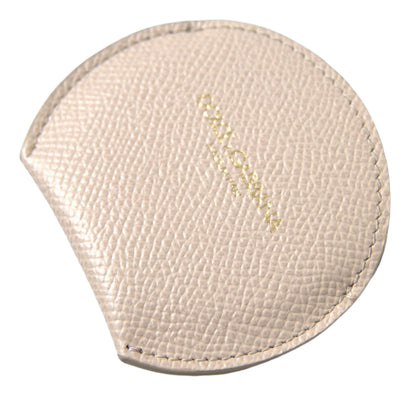 Support de miroir de poche rond en cuir de veau beige avec logo Dolce & Gabbana