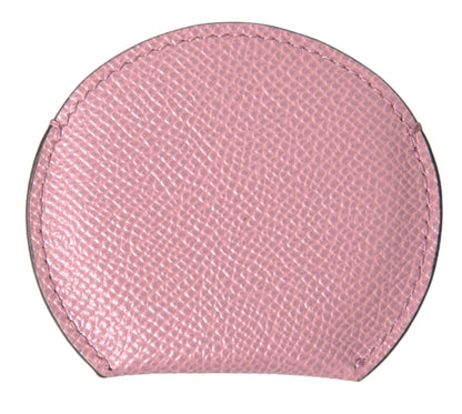 Porte-miroir de poche Dolce & Gabbana en cuir de veau rose avec logo rond imprimé
