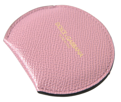 Porte-miroir de poche Dolce & Gabbana en cuir de veau rose avec logo rond imprimé