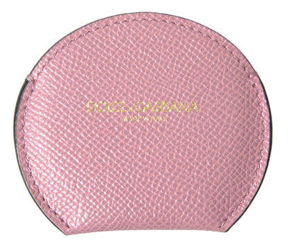 Porte-miroir de poche Dolce & Gabbana en cuir de veau rose avec logo rond imprimé