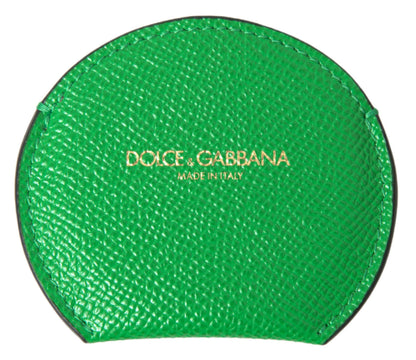 Étui de miroir de poche rond Dolce & Gabbana en cuir de veau vert avec logo