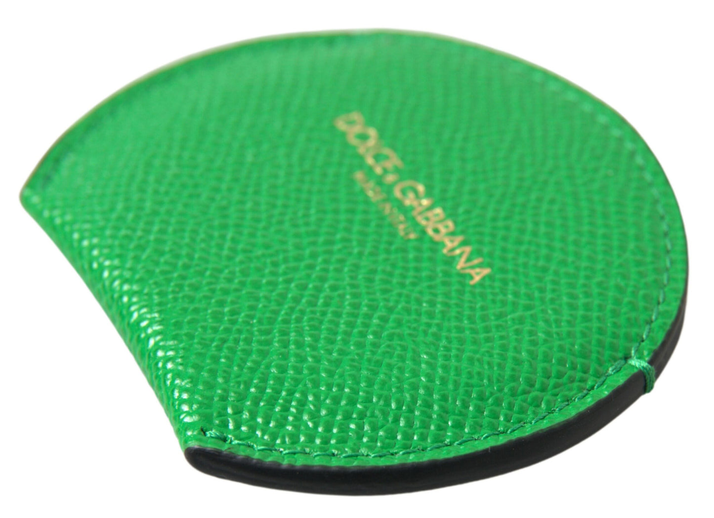 Étui de miroir de poche rond Dolce & Gabbana en cuir de veau vert avec logo