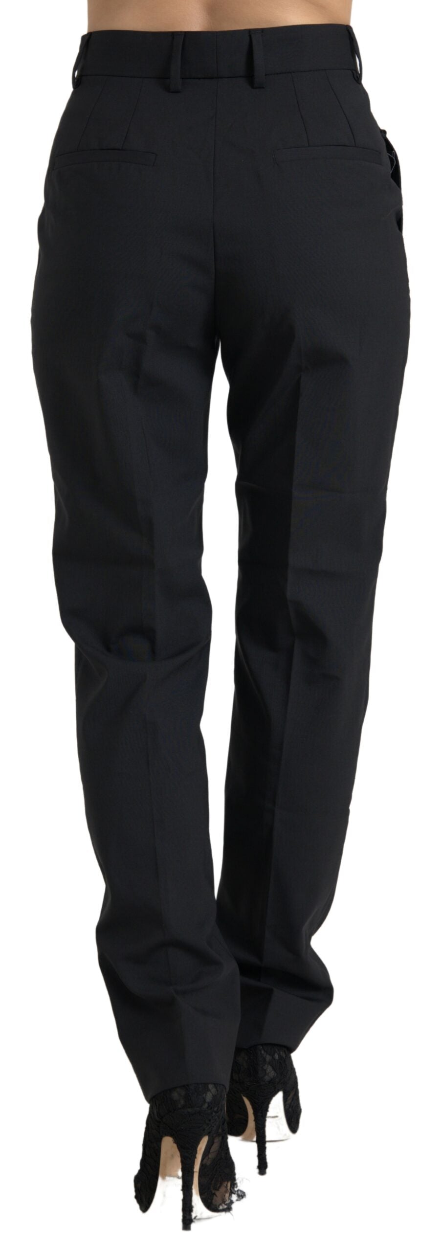 Pantalon fuselé noir en laine taille haute Dolce & Gabbana