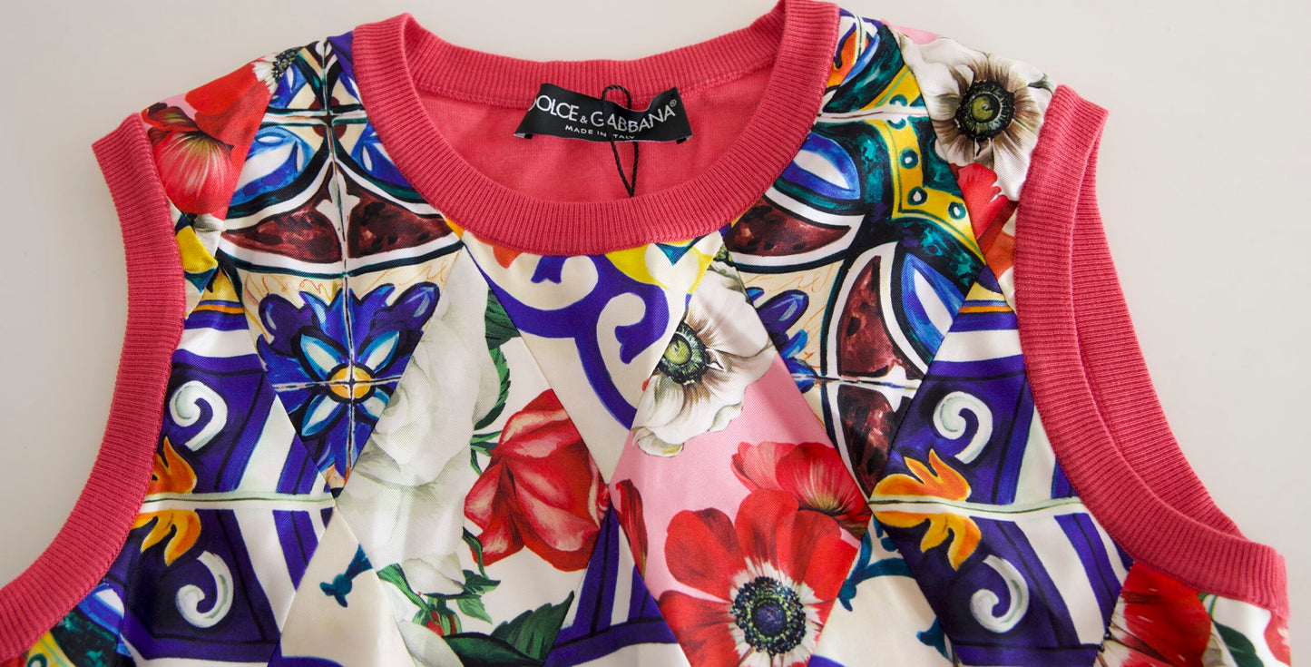 Débardeur à col ras du cou fleuri en majolique multicolore Dolce & Gabbana