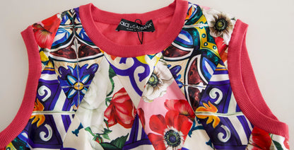 Débardeur à col ras du cou fleuri en majolique multicolore Dolce & Gabbana