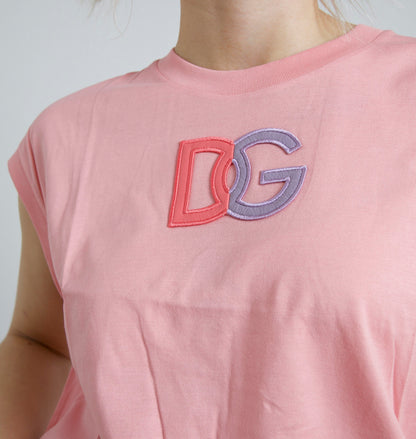 Débardeur Dolce & Gabbana en coton rose avec col rond et logo DG