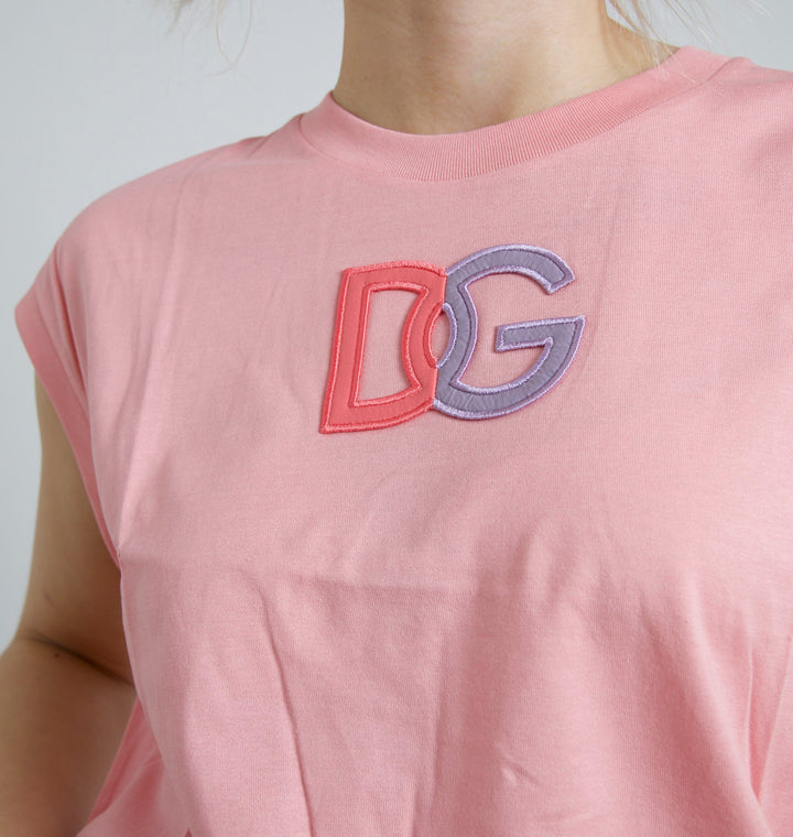 Débardeur Dolce & Gabbana en coton rose avec col rond et logo DG