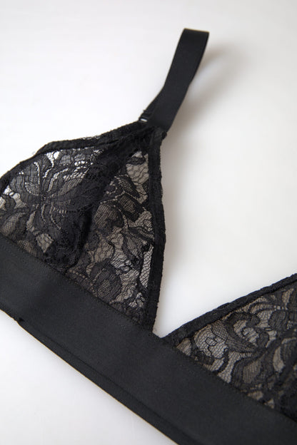 Sujetador de encaje floral elástico de nylon negro Dolce & Gabbana Ropa interior