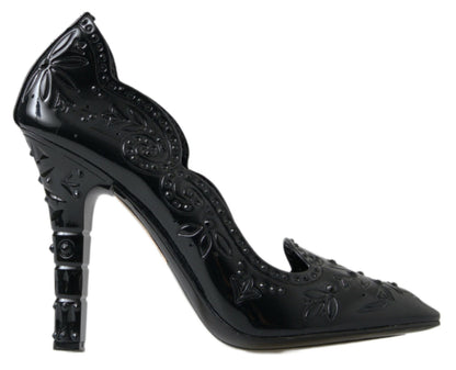 Chaussures à talons Dolce & Gabbana Cendrillon noires à fleurs et cristaux