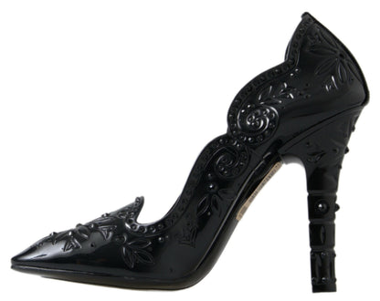 Chaussures à talons Dolce & Gabbana Cendrillon noires à fleurs et cristaux