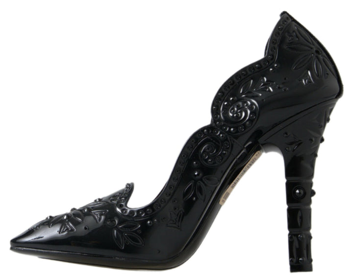 Chaussures à talons Dolce & Gabbana Cendrillon noires à fleurs et cristaux