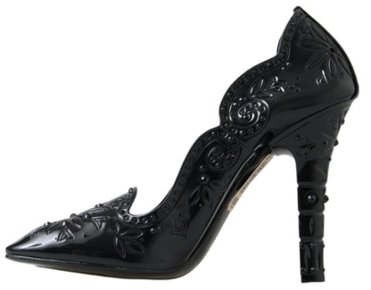 Chaussures à talons Dolce & Gabbana Cendrillon noires à fleurs et cristaux