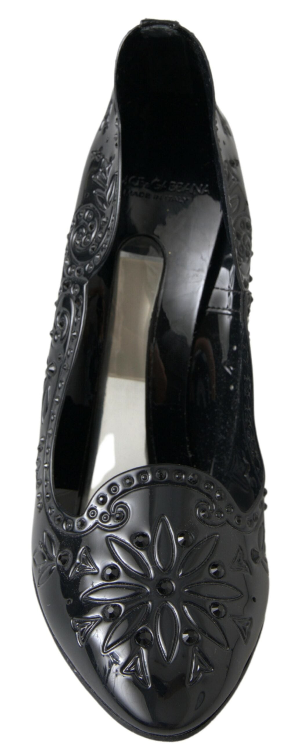 Chaussures à talons Dolce & Gabbana Cendrillon noires à fleurs et cristaux