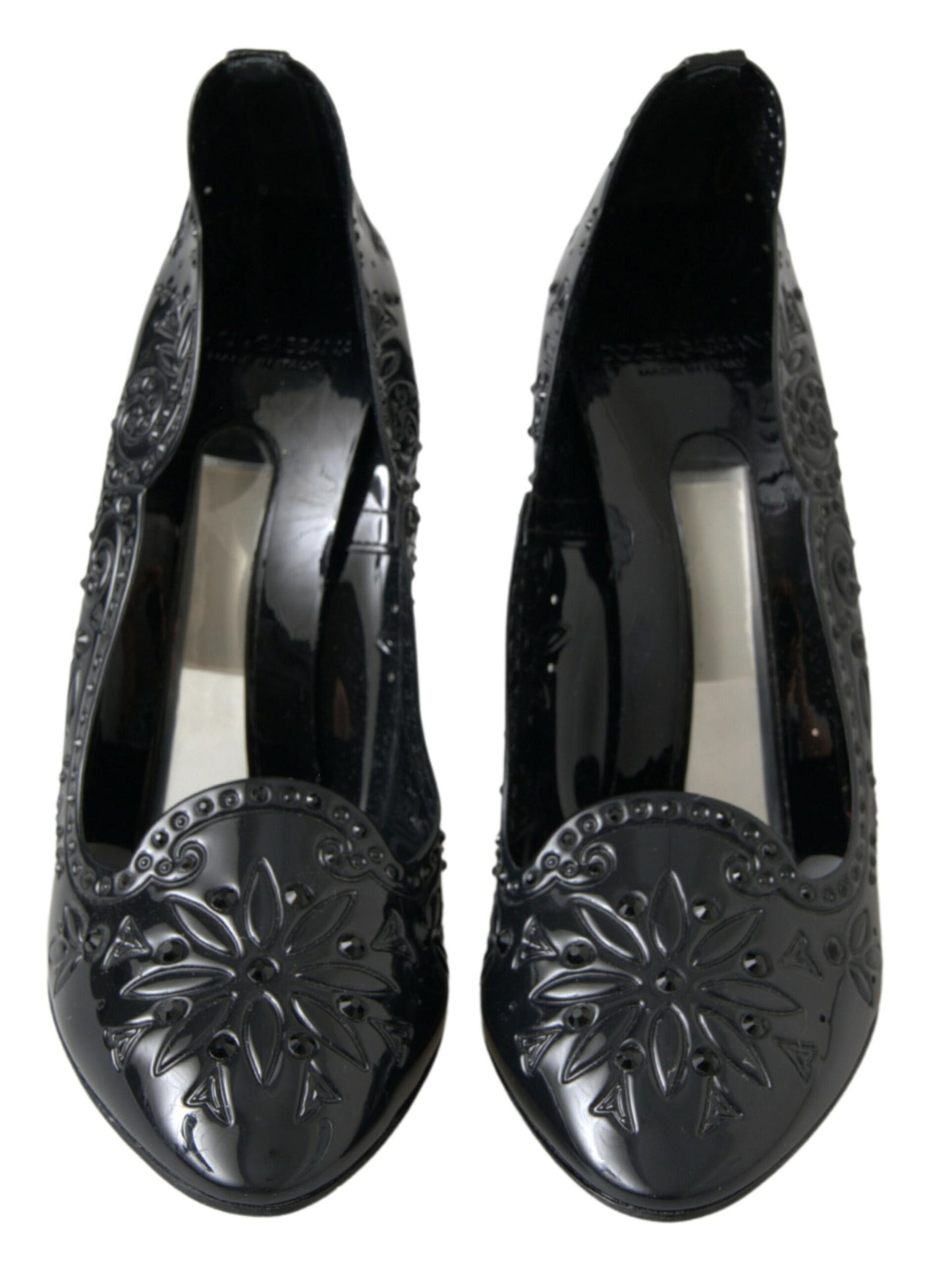 Chaussures à talons Dolce & Gabbana Cendrillon noires à fleurs et cristaux