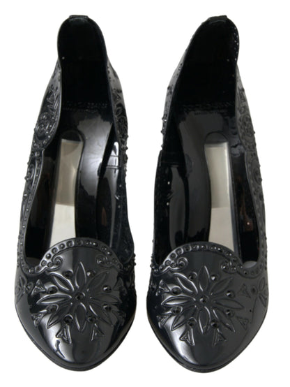 Chaussures à talons Dolce & Gabbana Cendrillon noires à fleurs et cristaux
