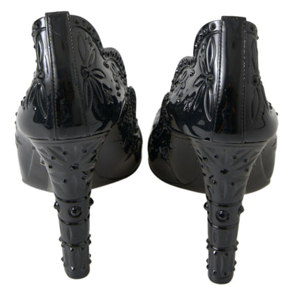 Chaussures à talons Dolce & Gabbana Cendrillon noires à fleurs et cristaux