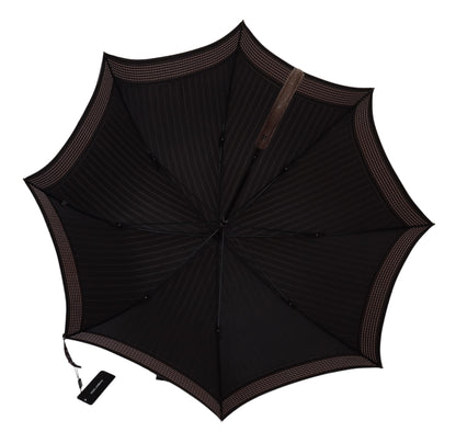 Parapluie pliant Dolce & Gabbana Sartoria marron rayé avec poignée en cuir