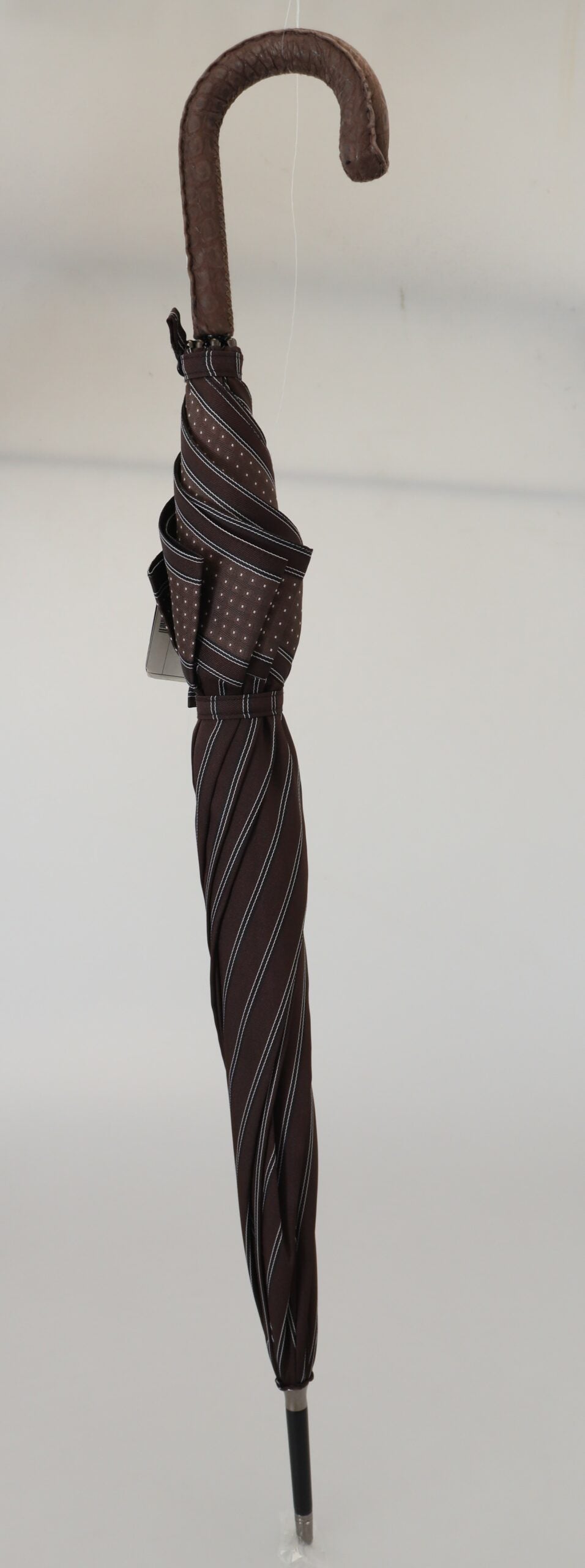 Parapluie pliant Dolce & Gabbana Sartoria marron rayé avec poignée en cuir