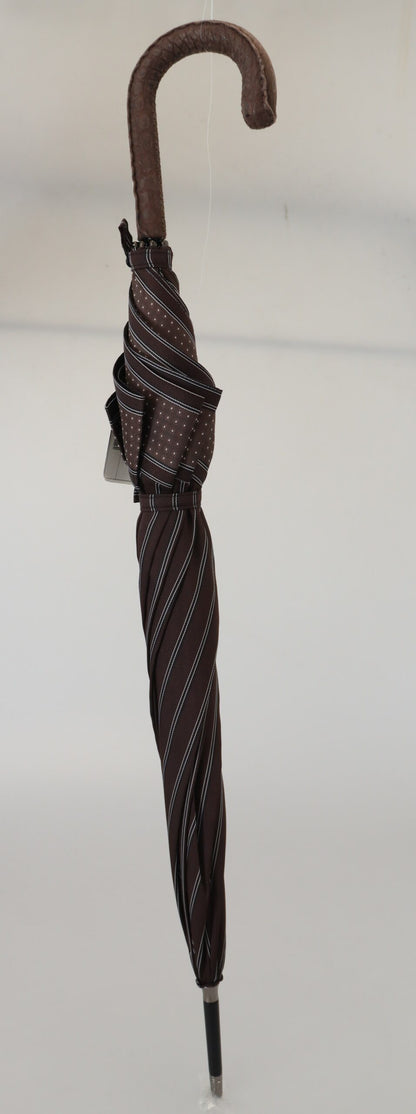 Parapluie pliant Dolce & Gabbana Sartoria marron rayé avec poignée en cuir
