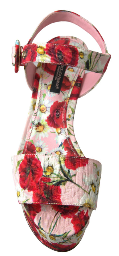 Sandales compensées Dolce & Gabbana à imprimé floral multicolore avec brides à la cheville