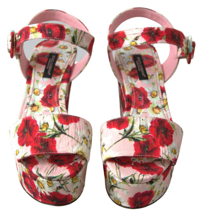 Sandales compensées Dolce & Gabbana à imprimé floral multicolore avec brides à la cheville