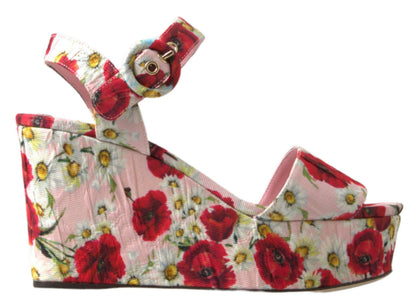 Sandales compensées Dolce & Gabbana à imprimé floral multicolore avec brides à la cheville
