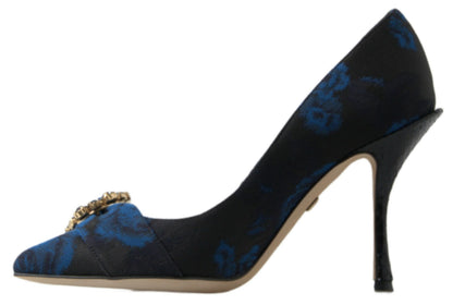 Chaussures Escarpins Dolce & Gabbana Fleurs Bleues Cristal Python Ayers