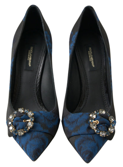 Chaussures Escarpins Dolce & Gabbana Fleurs Bleues Cristal Python Ayers
