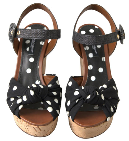 Chaussures Sandales Compensées Dolce & Gabbana Noires à Pois avec Bride Cheville