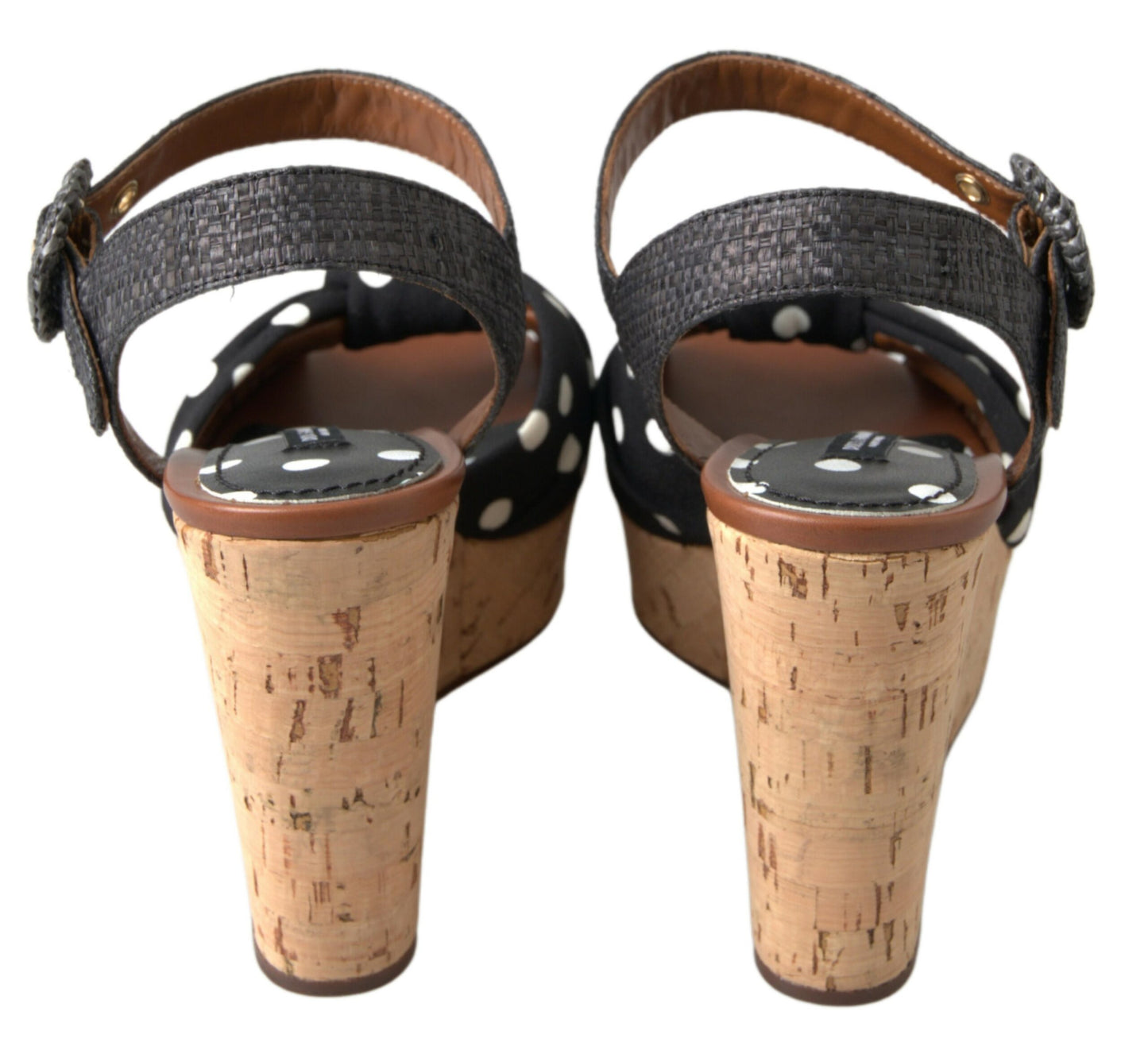 Chaussures Sandales Compensées Dolce & Gabbana Noires à Pois avec Bride Cheville