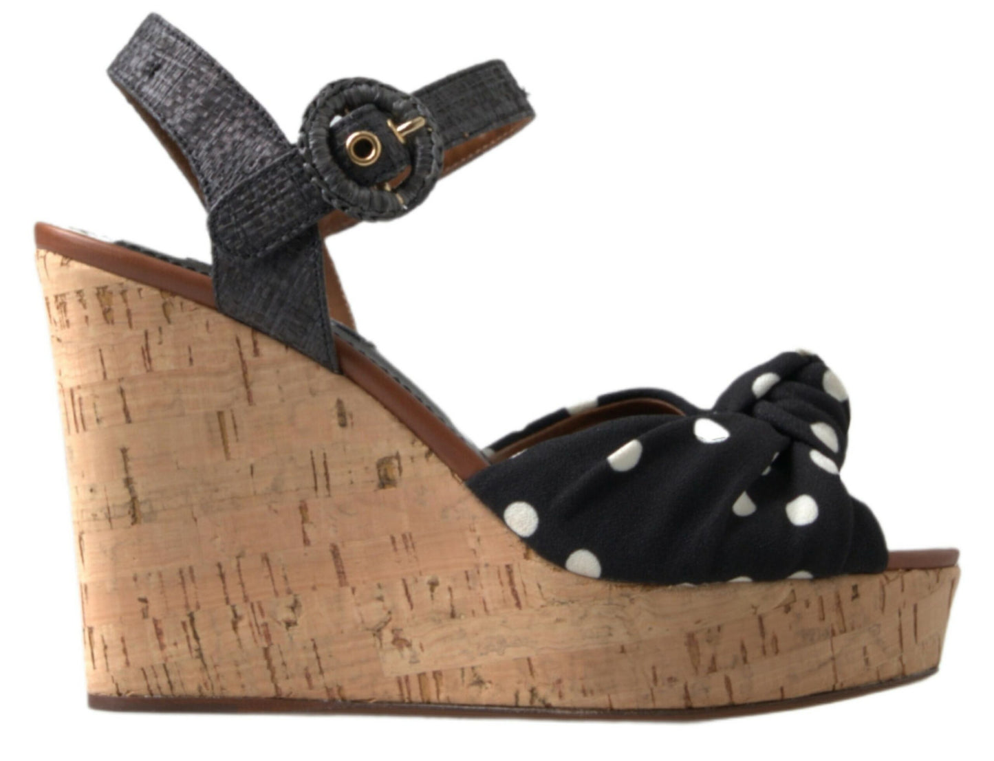 Chaussures Sandales Compensées Dolce & Gabbana Noires à Pois avec Bride Cheville