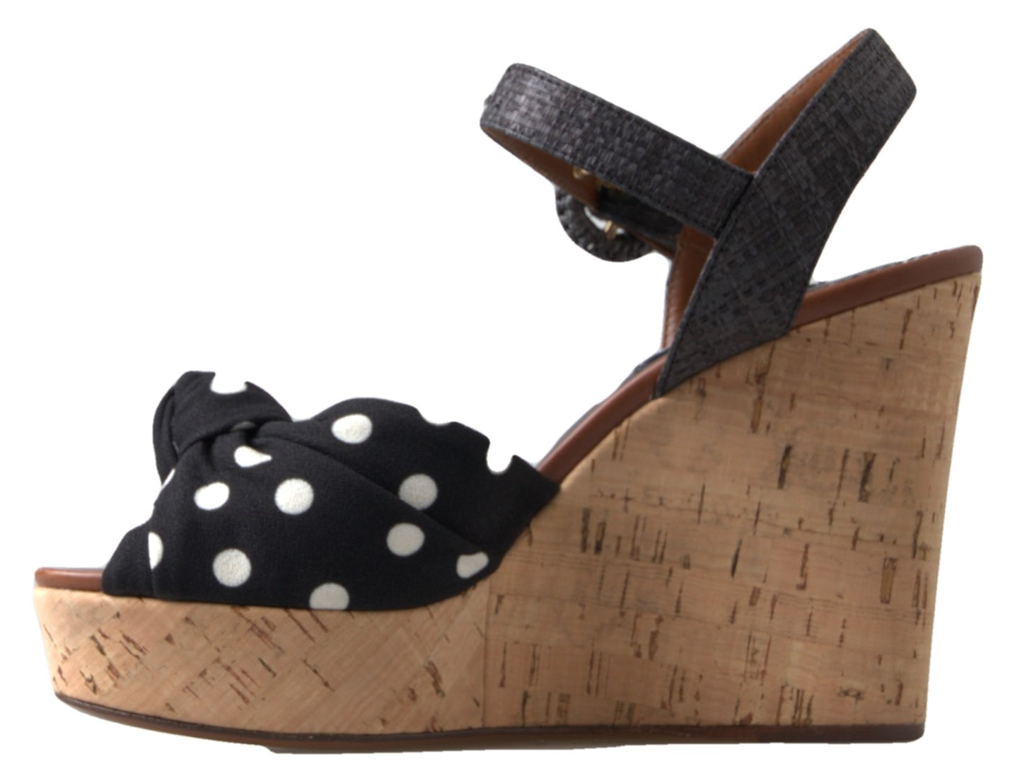 Chaussures Sandales Compensées Dolce & Gabbana Noires à Pois avec Bride Cheville