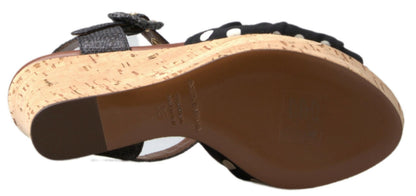 Chaussures Sandales Compensées Dolce & Gabbana Noires à Pois avec Bride Cheville