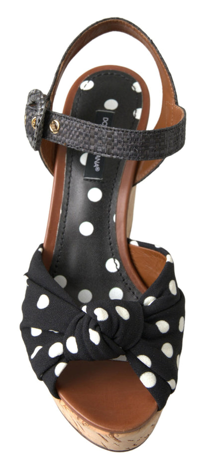Chaussures Sandales Compensées Dolce & Gabbana Noires à Pois avec Bride Cheville