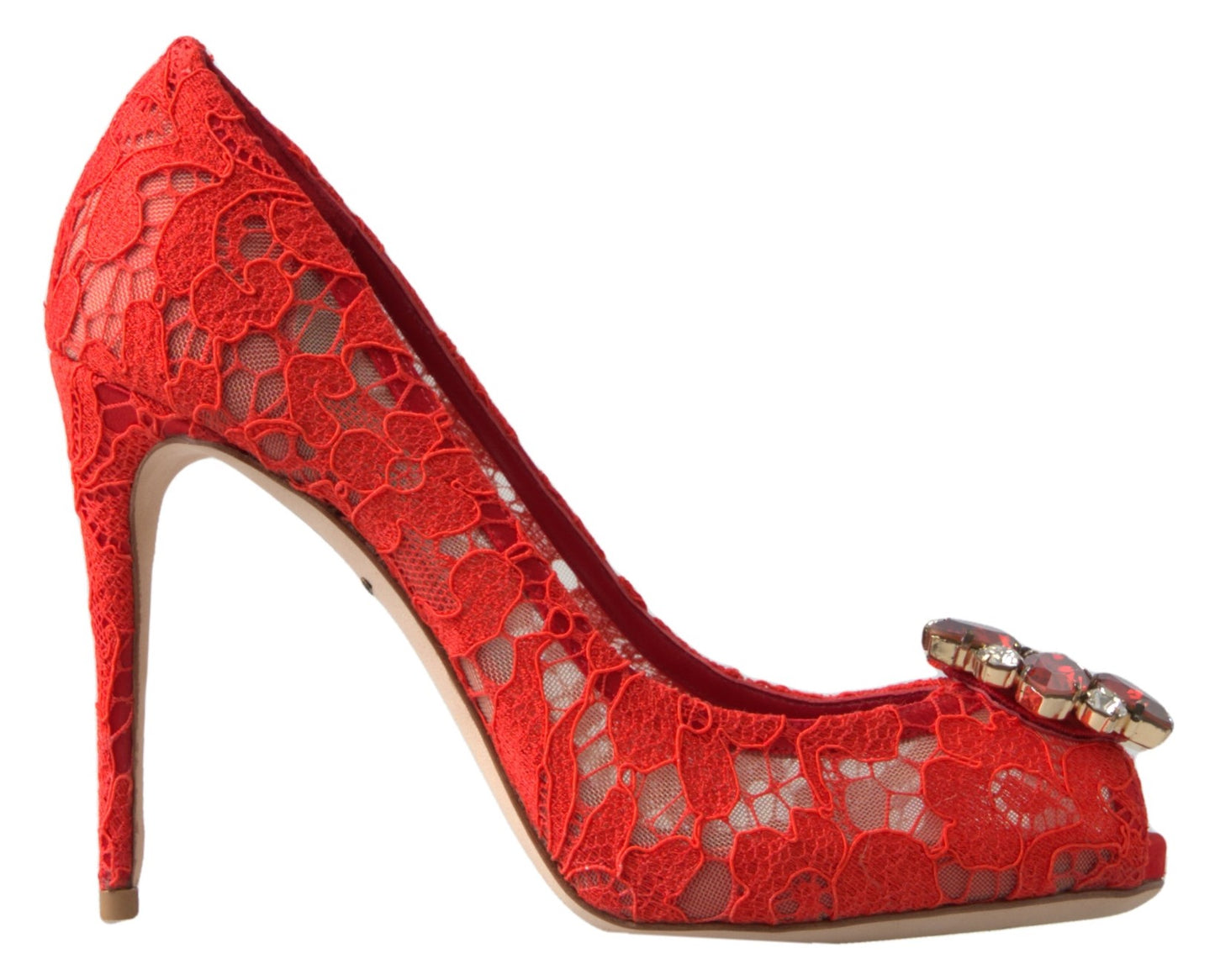 Chaussures à talons Dolce & Gabbana en dentelle Taormina rouge à cristaux