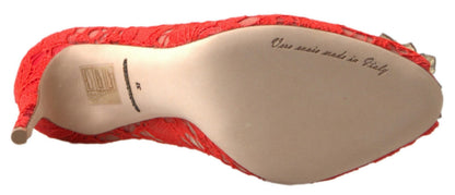Chaussures à talons Dolce & Gabbana en dentelle Taormina rouge à cristaux