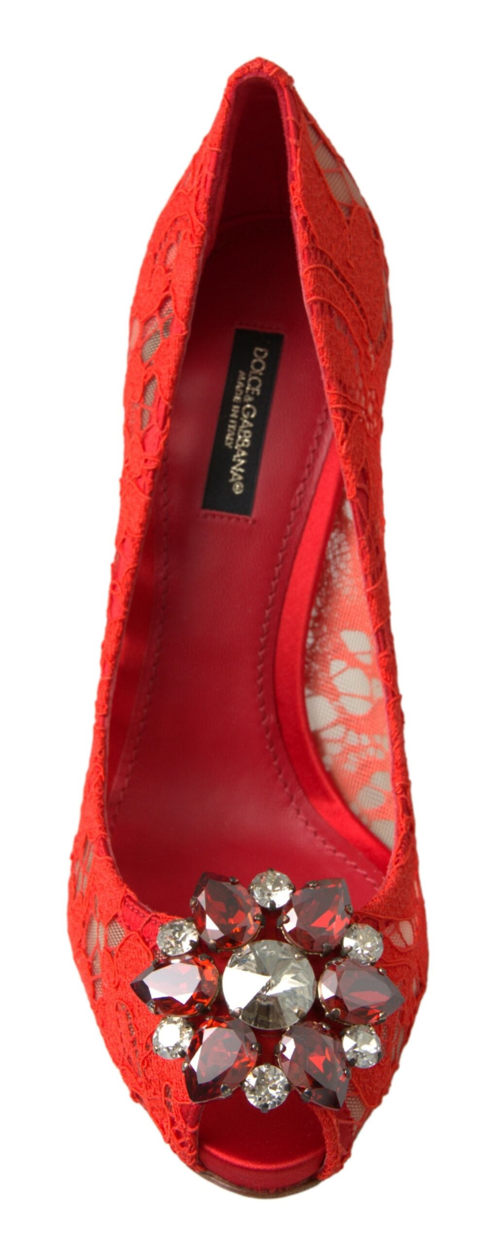 Chaussures à talons Dolce & Gabbana en dentelle Taormina rouge à cristaux