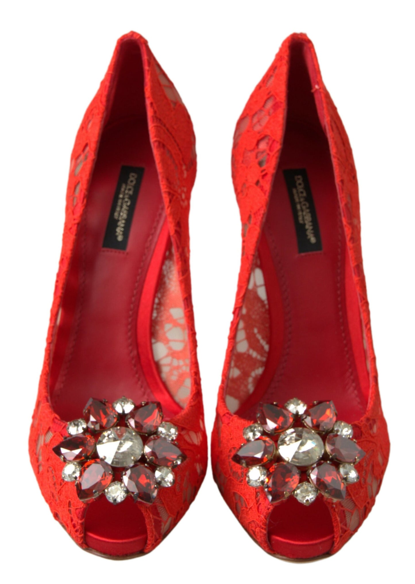 Chaussures à talons Dolce & Gabbana en dentelle Taormina rouge à cristaux