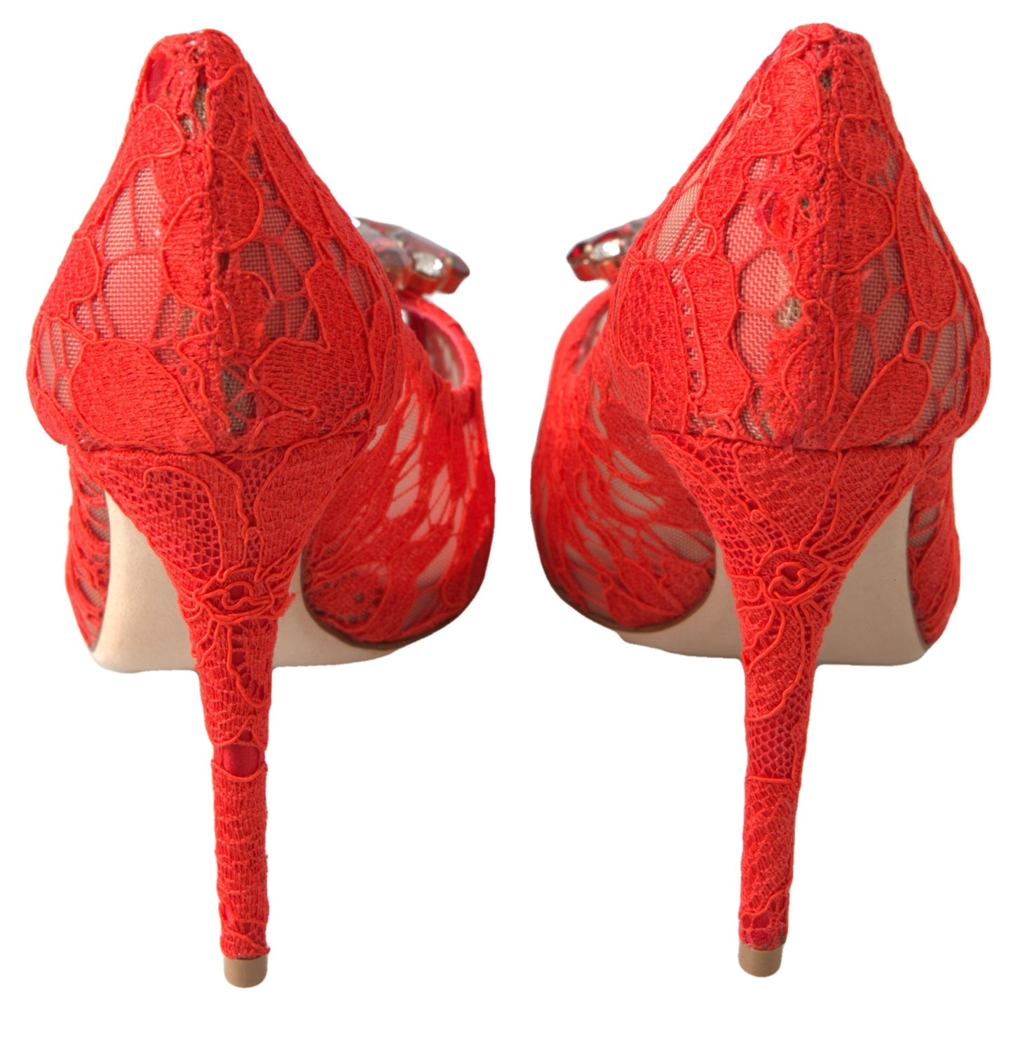Chaussures à talons Dolce & Gabbana en dentelle Taormina rouge à cristaux