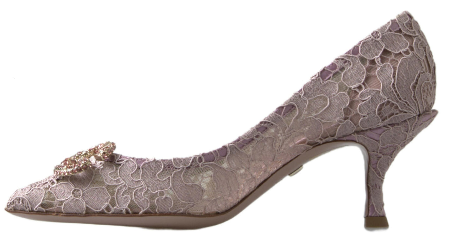 Chaussures escarpins Dolce & Gabbana en dentelle florale rose DG en cristal