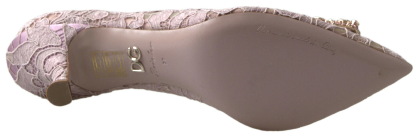 Chaussures escarpins Dolce & Gabbana en dentelle florale rose DG en cristal