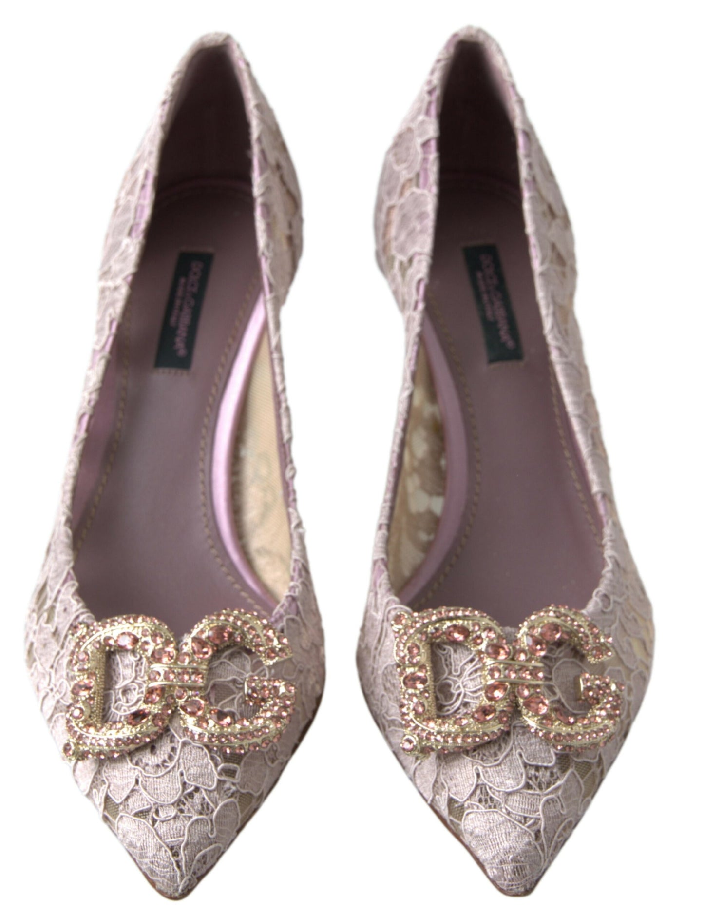 Chaussures escarpins Dolce & Gabbana en dentelle florale rose DG en cristal
