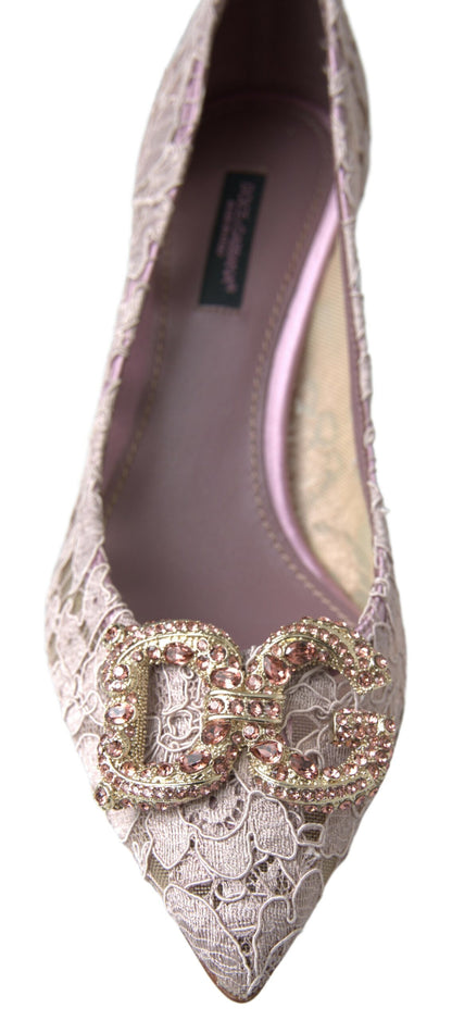 Chaussures escarpins Dolce & Gabbana en dentelle florale rose DG en cristal