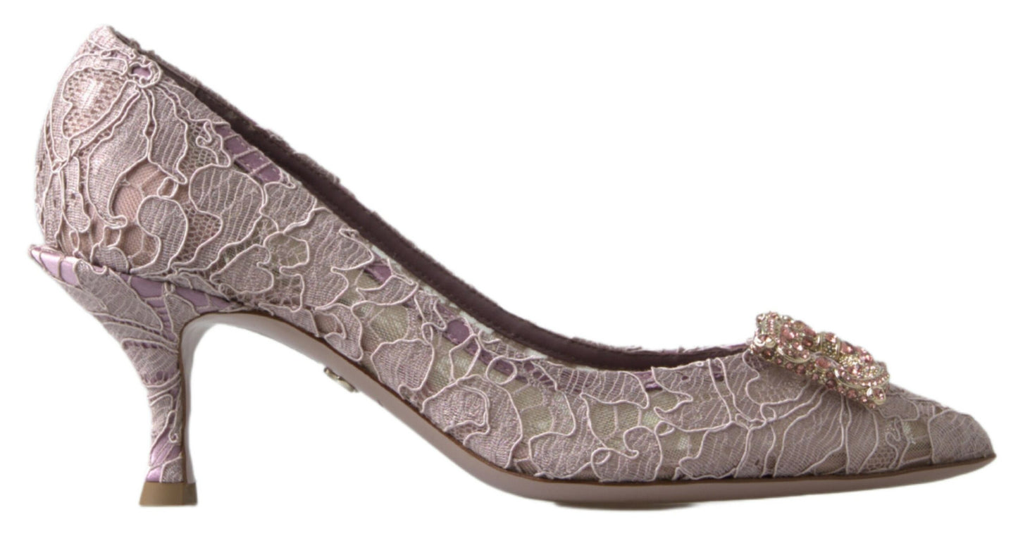Chaussures escarpins Dolce & Gabbana en dentelle florale rose DG en cristal