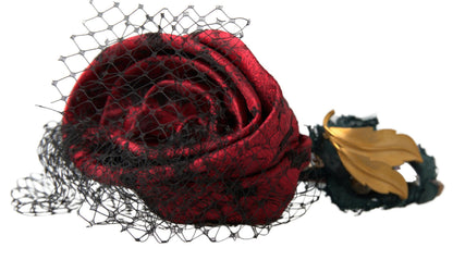 Serre-tête Dolce & Gabbana rouge en soie avec roses multicolores, cristaux et logo en résille
