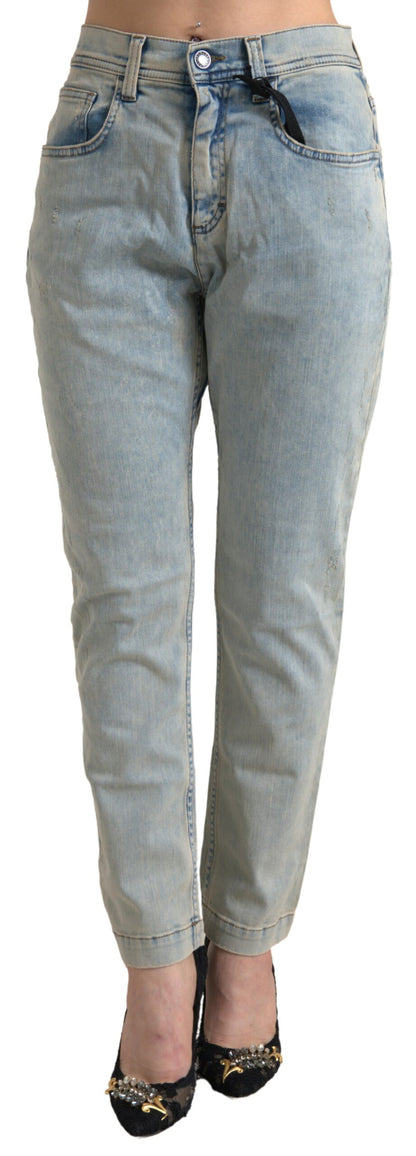 Jean slim taille mi-haute en coton délavé bleu Dolce & Gabbana