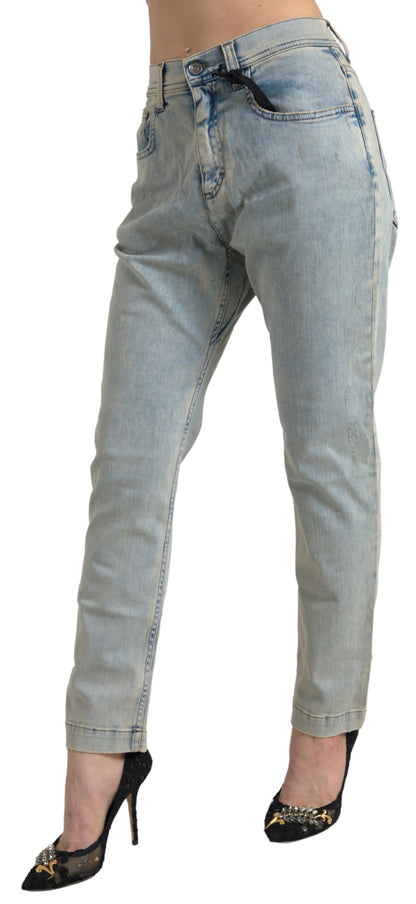Jean slim taille mi-haute en coton délavé bleu Dolce & Gabbana