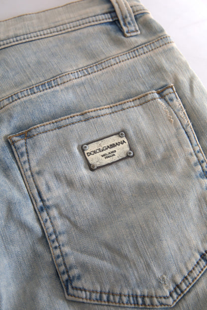Jean slim taille mi-haute en coton délavé bleu Dolce & Gabbana