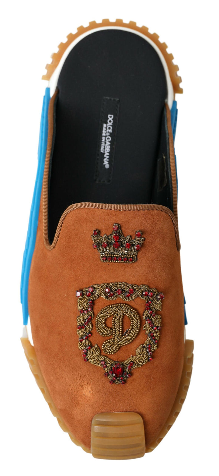 Sandales NS1 à enfiler Dolce & Gabbana en daim marron avec logo couronne